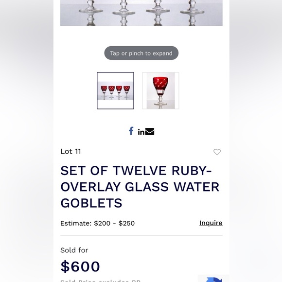 Set of 7, vintage depression glass, ruby glasses. - Picture 13 of 13